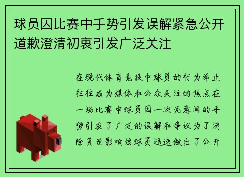 球员因比赛中手势引发误解紧急公开道歉澄清初衷引发广泛关注